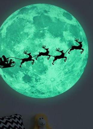 Новогодие наклейки на окна светящиеся "луна с оленями" - диаме...