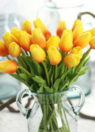Искусственные тюльпаны оранжевые - 5 штук, на вид и на ощупь к...