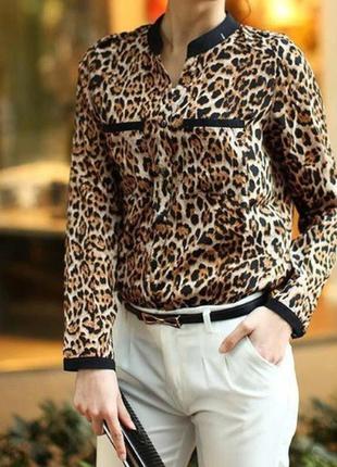 Женская блузка леопардовая с длинным рукавом - l (бюст 92-96см...