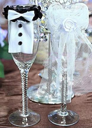 Свадебные украшения на бокалы декор