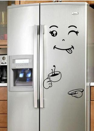 Наклейка на холодильник "смайлик с кофем"