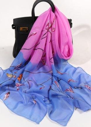 Шарф женский шифновый розовый+синий - размер шарфа 150*48см, ш...