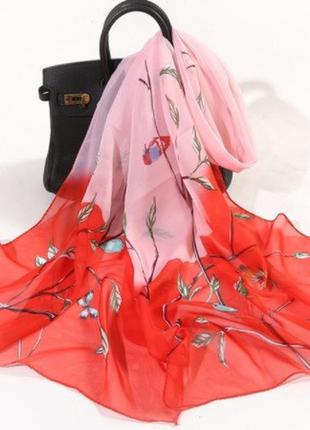 Шарф женский шифновый красный+розовый - размер шарфа 150*48см,...