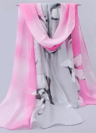 Женский шарфик с цветами, розовый + серый - размер шарфика при...