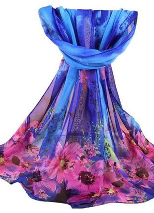 Женский синий шарф - размер около 150*48см, шифон