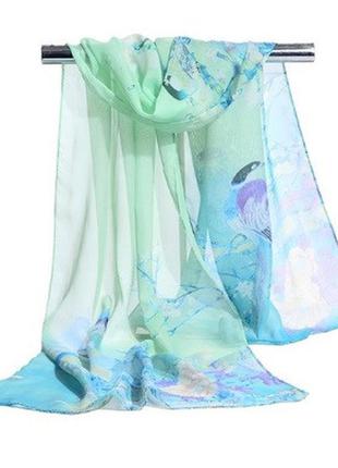 Женский шифоновый шарфик разноцветный с птицами - размер шарфа...