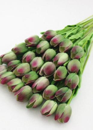 Искусственные тюльпаны зеленый + розовый - 5 штук, на вид и на...
