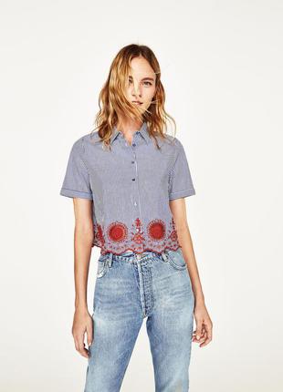 Zara рубашка в полоску с вышивкой р. s