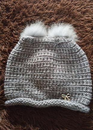 Зимняя теплая шапка шапочка с  ушками