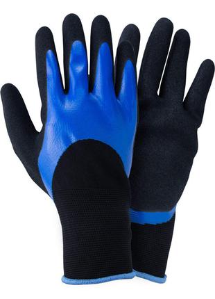 Перчатки трикотажные с двойным нитриловым покрытием р9 (сине-ч...