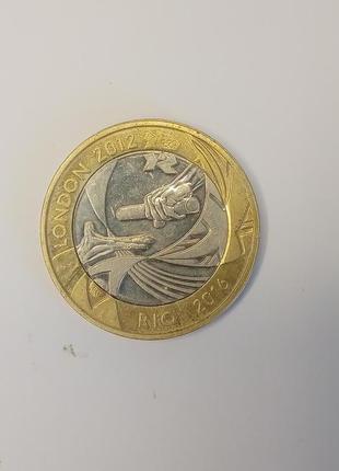 Монета 2 фунта 2012 год Олимпийская эстафета Лондон-Рио