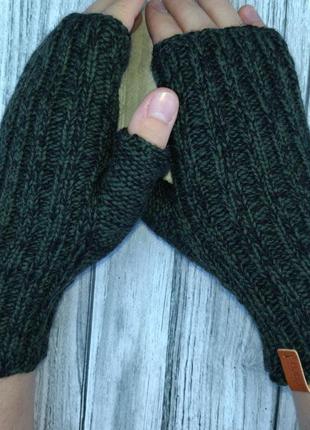 Чоловічі рукавички без пальців - вязані мітенки для чоловіків