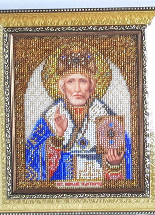Икона вышитая бисером Святой Николай