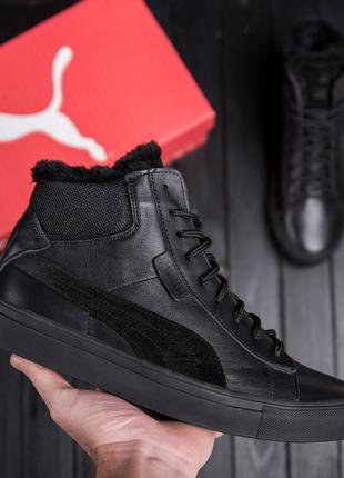 Чоловічі зимові шкіряні кросівки Puma Black Leather