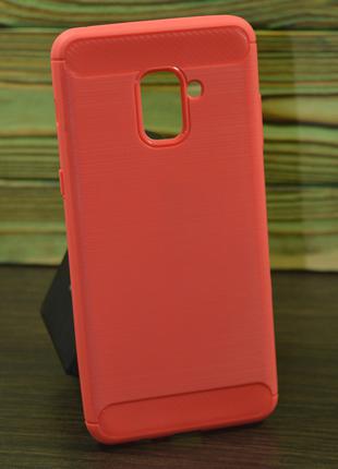 Защитный чехол на Samsung A8 Plus 2018 карбон красный