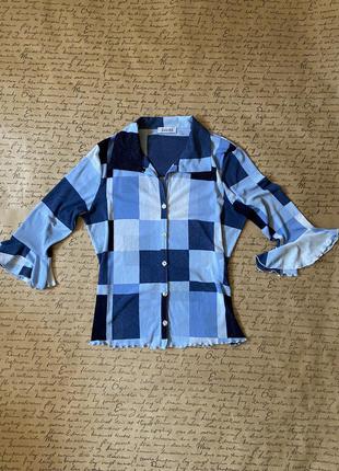 Легкая синяя блуза y2k в стиле 2000х ruffles с рюшами