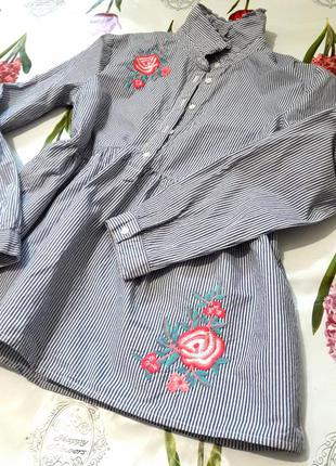 Стильная натуральная блуза в полоску с вышивкой от george