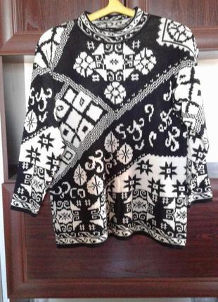 Жаккардовый черно-белый свитер джемпер унисекс st.michael uk б...