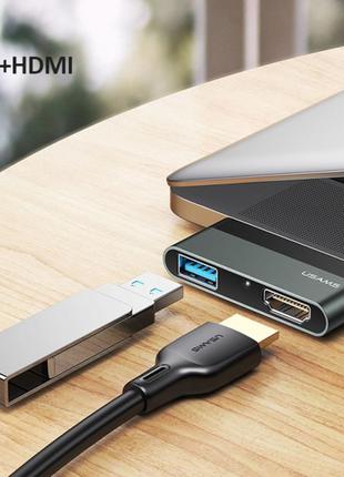 Хаб Usams Type-C Mini Hub (USB + HDMI) для Macbook/Windows/Linux