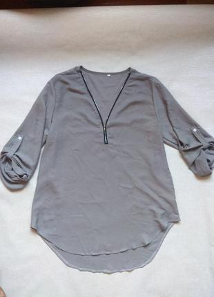 Блуза з зібраним рукавом xl,блузка,кофточка шифонновая сіра з ...
