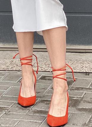 Туфли с завязками с натурального оранжевого замша