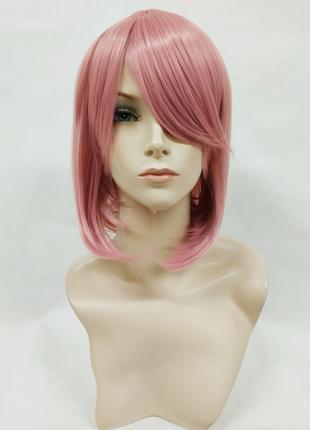 Парик женский каре розовый с косой челкой