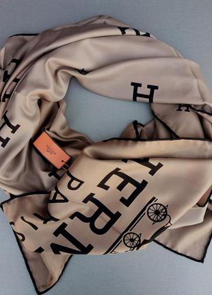Платок в стиле hermes шелковый женский платок шарфик темный беж
