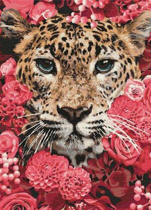 Картина по номерам " Леопард у квітах "