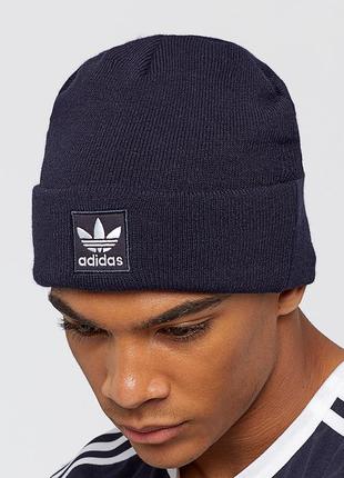 Темно-синя шапка-біні з логотипом-трилисником adidas originals