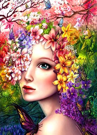 Алмазна мозаїка Дівчина у квітах 33*43 см. Набір алмазної виши...