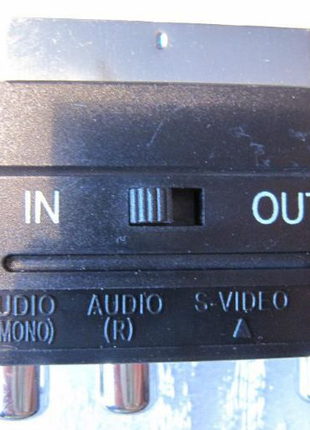 Переходник SCART на 3 тюльпана RCA и S-Video с переключателем IN