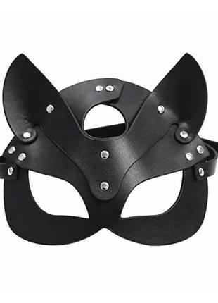 Эротическая маска кошки кожаная полумаска чёрная женская