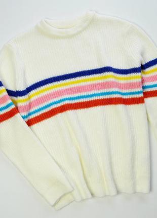 Теплый удлиненный свитер в полоску оверсайз