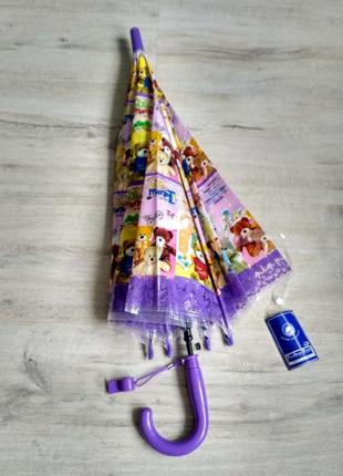 Новый яркий зонтик-трость с мишками фиолет