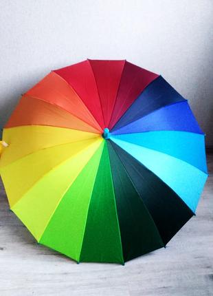 Детский подростковый зонт-трость радуга на 8-13 лет с голубой ...