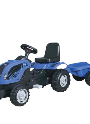 Детский трактор на педалях синий MMX MICROMAX с прицепом (01-0...