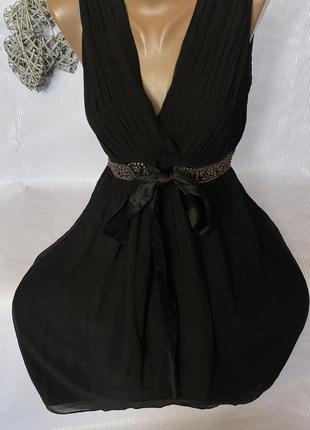 Шикарное чёрное платье , шифон на подкладке с бисером