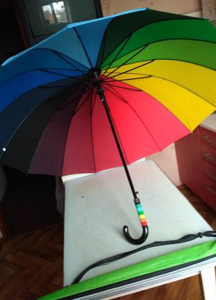 Радуга зонт трость с чехлом семейный полуавтомат на 16 спиц.
