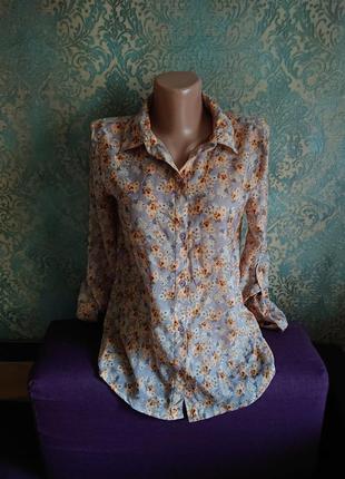 Красивая женская блуза блузка рубашка в цветы батник р.s/m