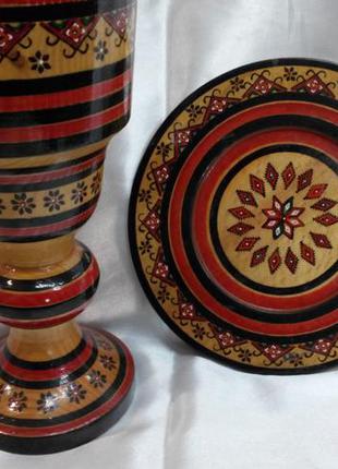 Украинский сувенир:ручная роспись ваза на подносе.