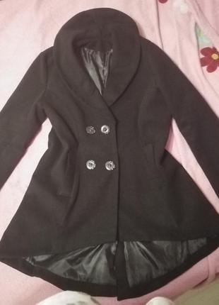 Женское черное кашемировое пальто на размер 48/50