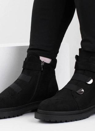 Женские зимние черные ботинки из эко-замши 37р