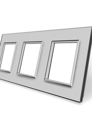 Рамка розетки 3 места серый стекло Livolo C7-SR/SR/SR-15