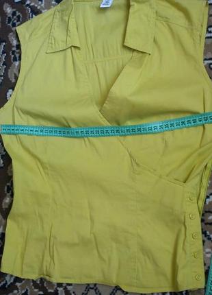 Блуза гірчичного кольору-46р коттон-77% тонкий,помилкові пугви...
