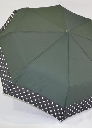 Зонт полуавтомат зеленый с черной каймой в горошек.спицы-карбо...