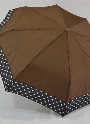 Зонт полуавтомат коричневый с черной каймой в горошек.спицы-ка...