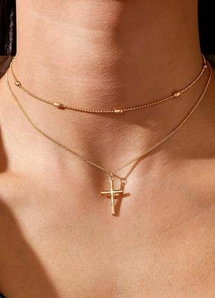 Цепочка чокер крест украшение на шею ожерелье подвеска крестик