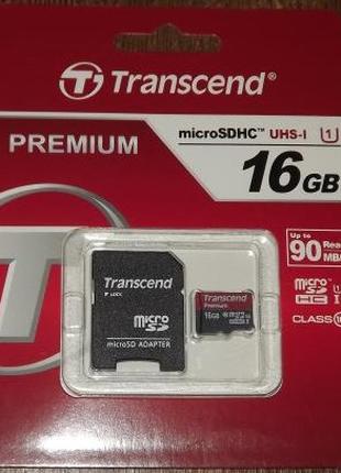 Карта памяти MicroSD 16Gb Transcend Premium UHS-I Class 10