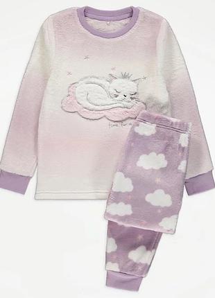 Пижама детская плюшевая флис для девочки котик 211104