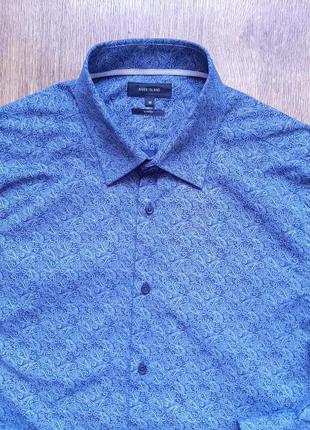 Рубашка синяя с принтом river island slim fit  , размер s m  к...